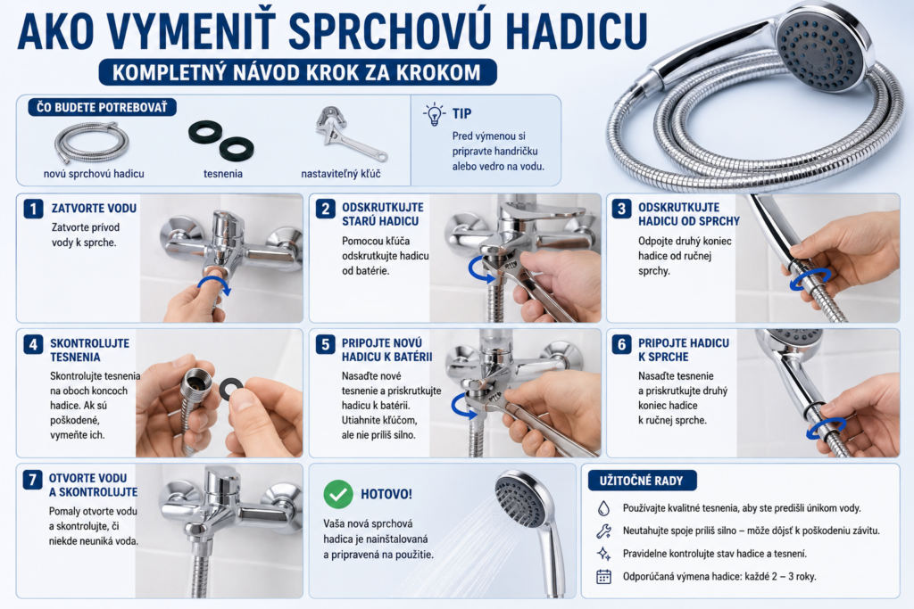 Ako vymeniť sprchovú hadicu – kompletný návod krok za krokom s výmenou tesnenia a montážou novej hadice