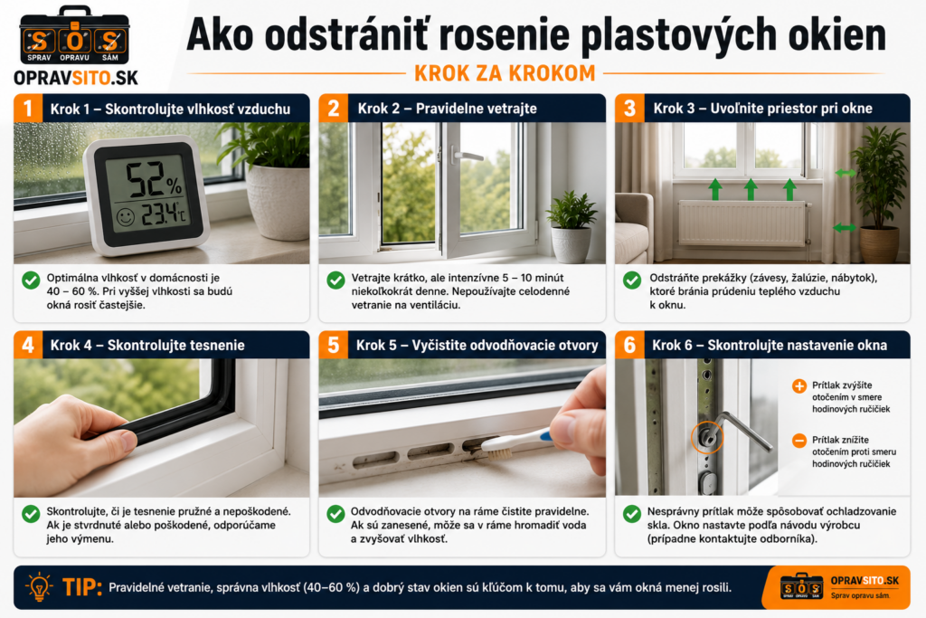 Ako odstrániť rosenie plastových okien – postup krok za krokom od kontroly vlhkosti až po nastavenie okna.